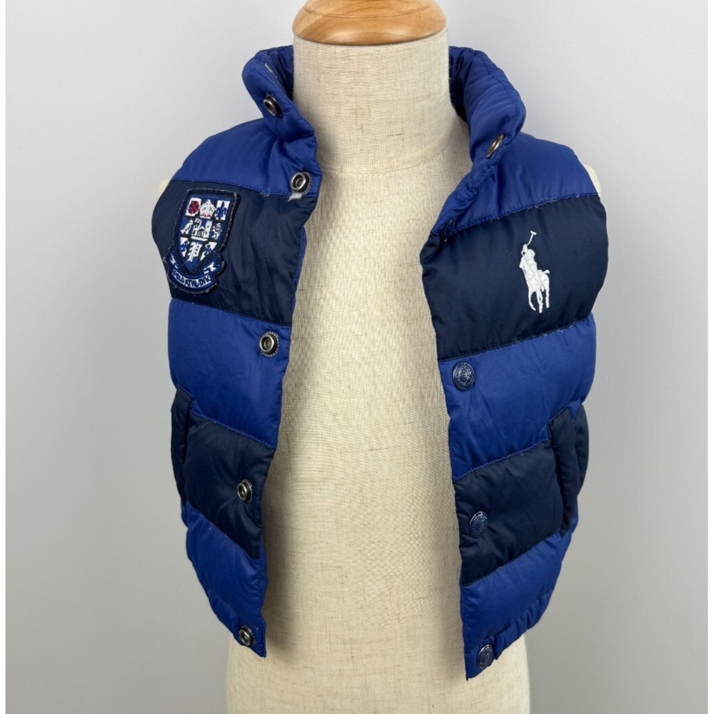 Ralph Lauren Embroidered Blue Striped Youth Boys Snap Puffer Vest‎ Small